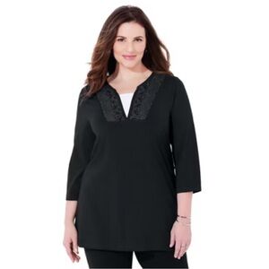Catherines Women's Plus Size Suprema Lace Trim Duet Top